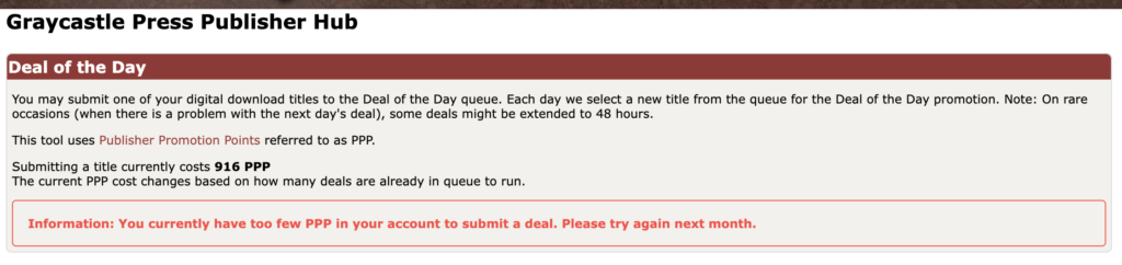 Preview of the DriveThruRPG Deal of the Day submission page